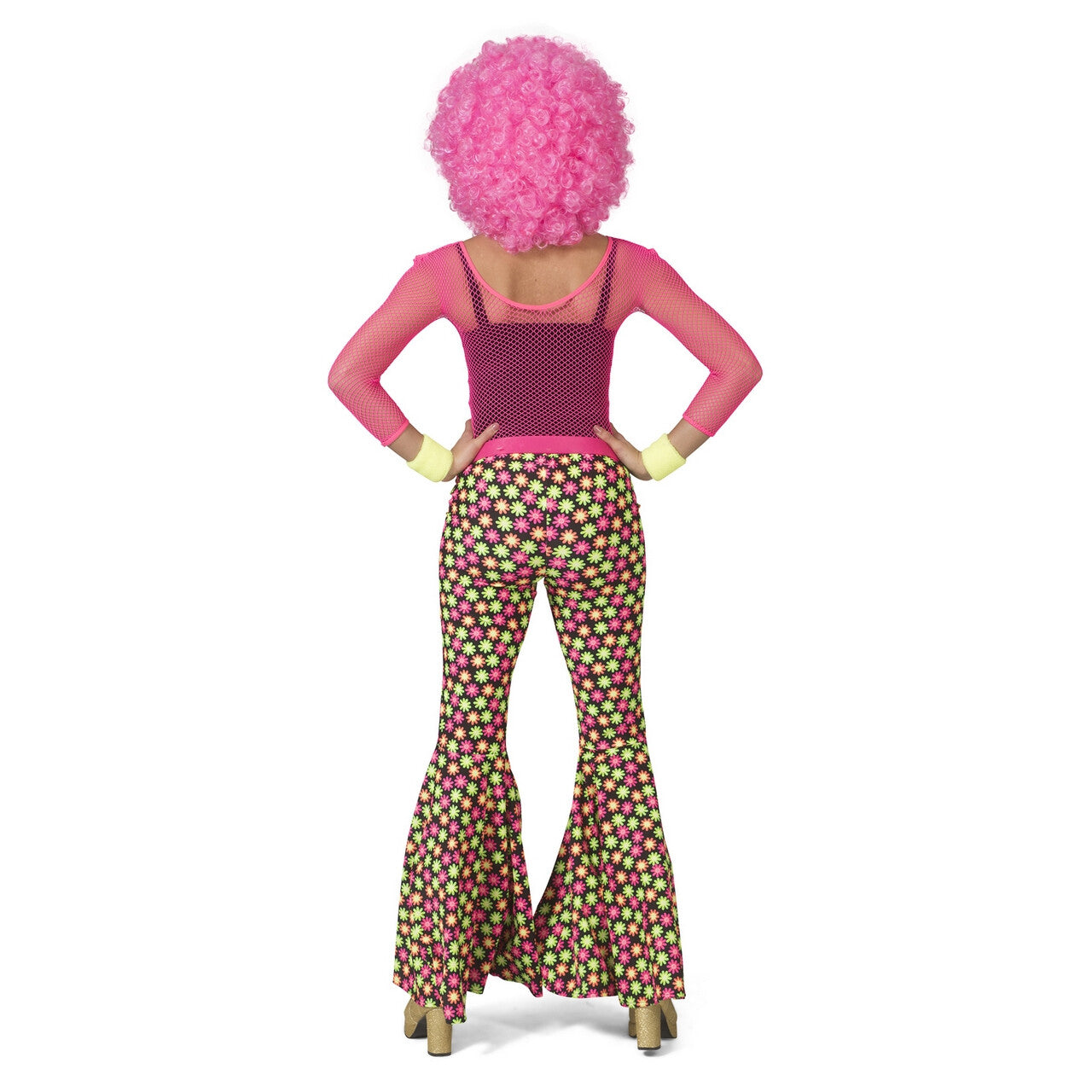 Op deze afbeelding zie je een Kostuums, van het merk Funny Fashion. Fluor Flower Power Goes Disco Broek Vrouw