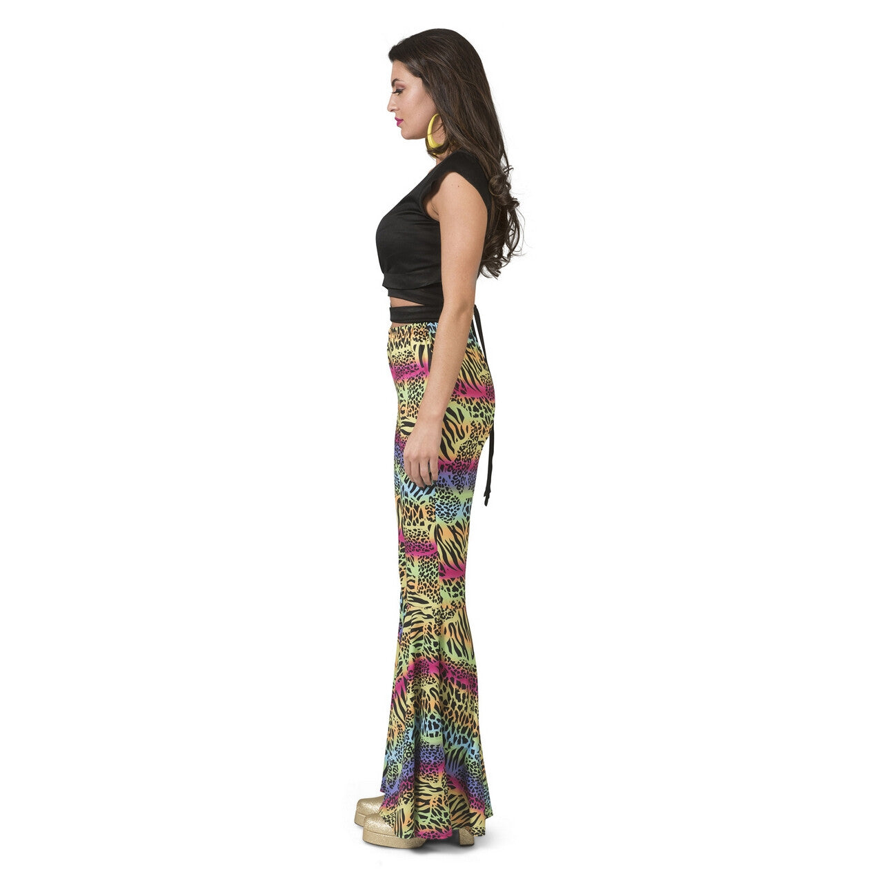 Op deze afbeelding zie je een Kostuums, van het merk Funny Fashion. Hippie Broek Kleurrijke Dieren Print Vrouw