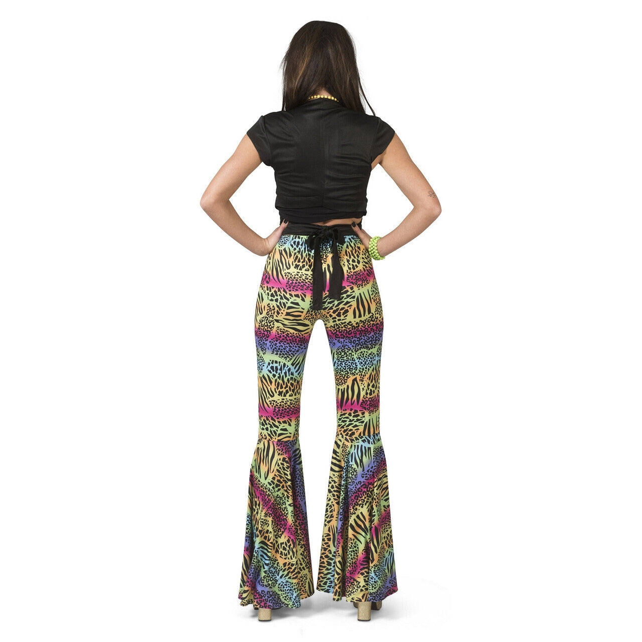 Op deze afbeelding zie je een Kostuums, van het merk Funny Fashion. Hippie Broek Kleurrijke Dieren Print Vrouw