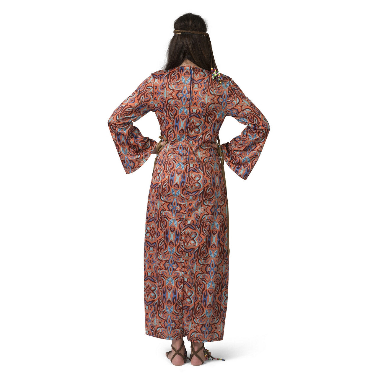 Op deze afbeelding zie je een Kostuums, van het merk Funny Fashion. Lange Hippie Happening Jaren 60 Vrouw Kostuum
