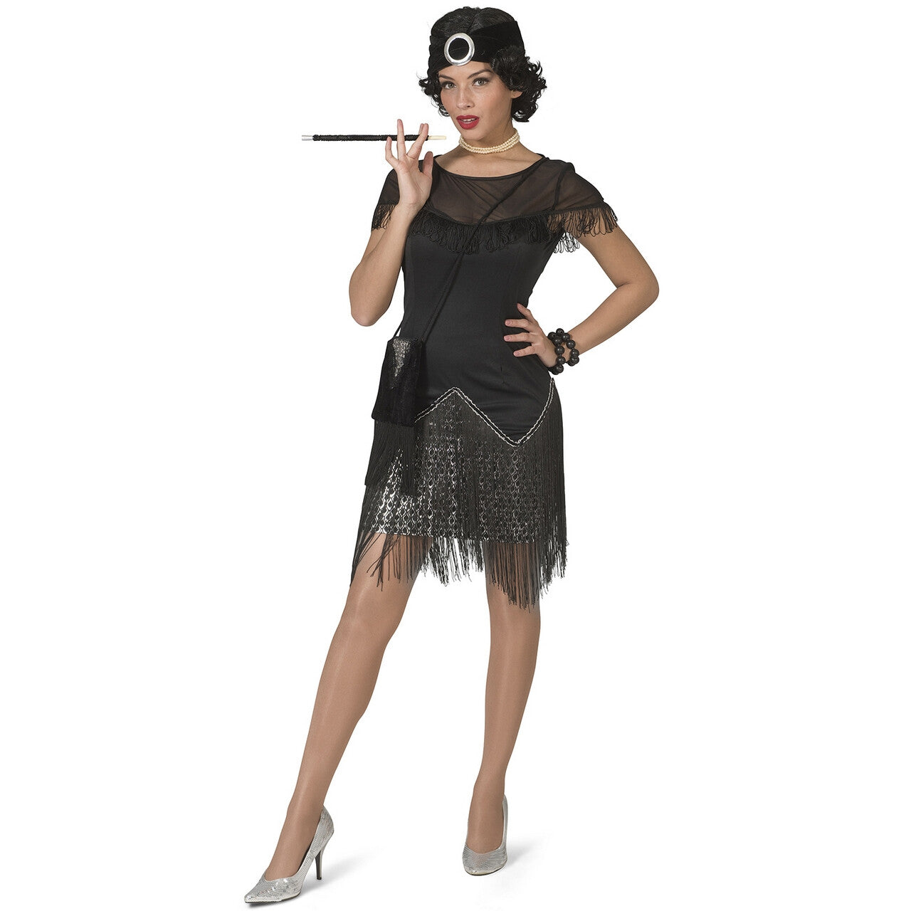 Op deze afbeelding zie je een Kostuums, van het merk Funny Fashion. Jaren 20 Big Band Zwarte Flapperjurk Zilver Met Hoofdband Vrouw