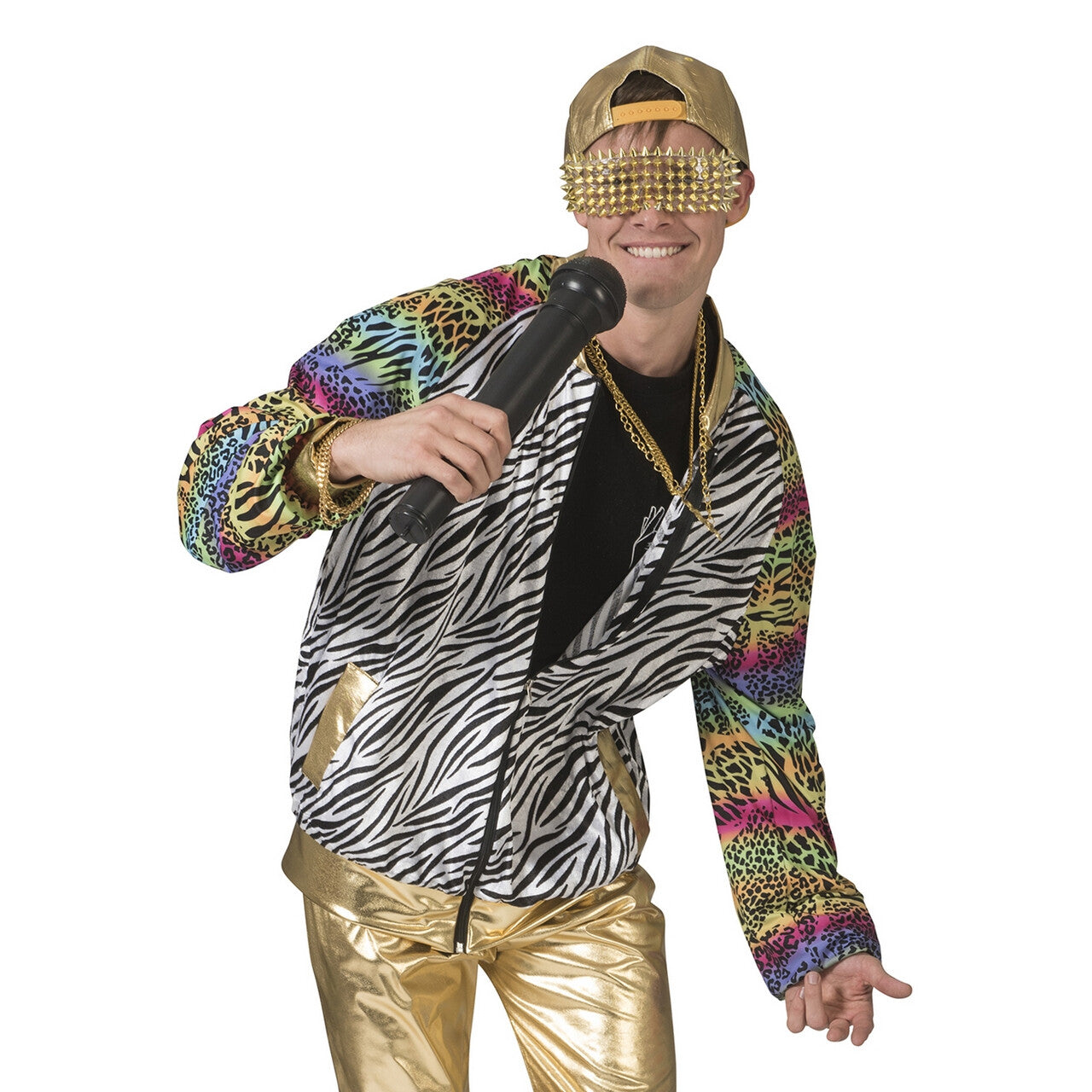Op deze afbeelding zie je een Kostuums, van het merk Funny Fashion. Urban Jungle Jas Kleurrijke Dieren Print Man