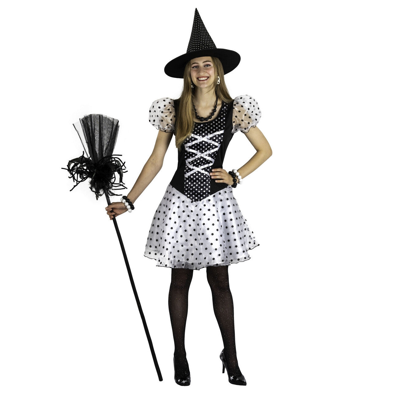 Op deze afbeelding zie je een Kostuums, van het merk Funny Fashion. Rock N Roll Heks Met Stippen Vrouw Kostuum