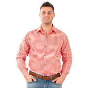 Op deze afbeelding zie je een Kostuums, van het merk Funny Fashion. Geblokte Blouse Tirol Rood / Wit Man