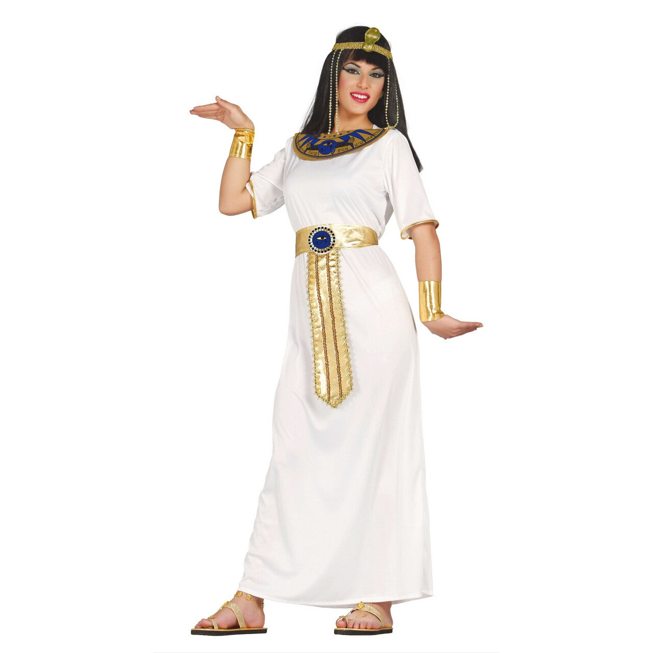 Op deze afbeelding zie je een Kostuums, van het merk Guirca. Egyptische Koningin Nefertiti Wit Vrouw Kostuum