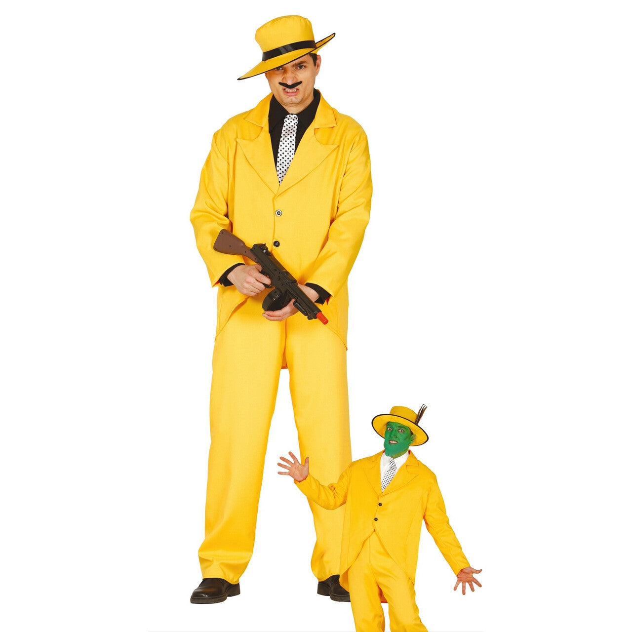 Op deze afbeelding zie je een Kostuums, van het merk Guirca. Geinige Gele Gangster Man Kostuum