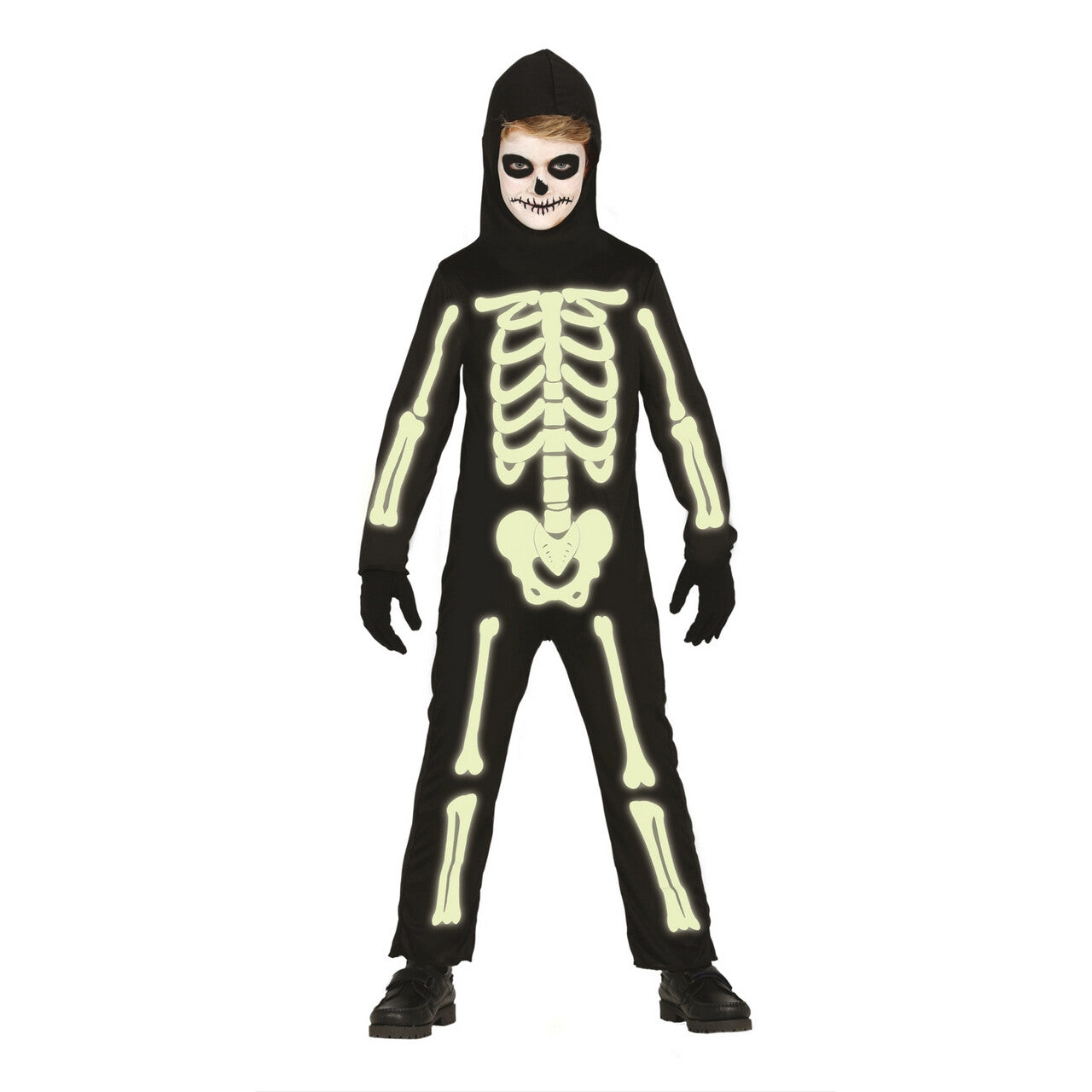 Op deze afbeelding zie je een Kostuums, van het merk Guirca. Glow In The Dark Botten Jongen Kostuum
