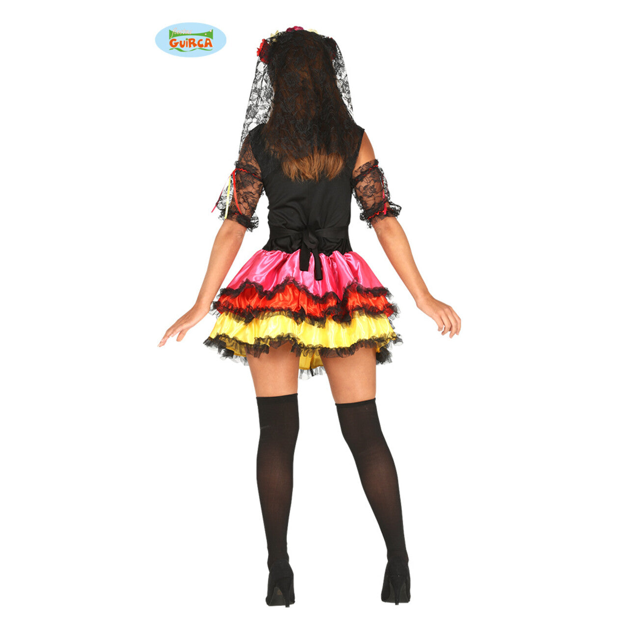 Op deze afbeelding zie je een Kostuums, van het merk Guirca. Fleurige Day Of The Dead Dame Vrouw Kostuum