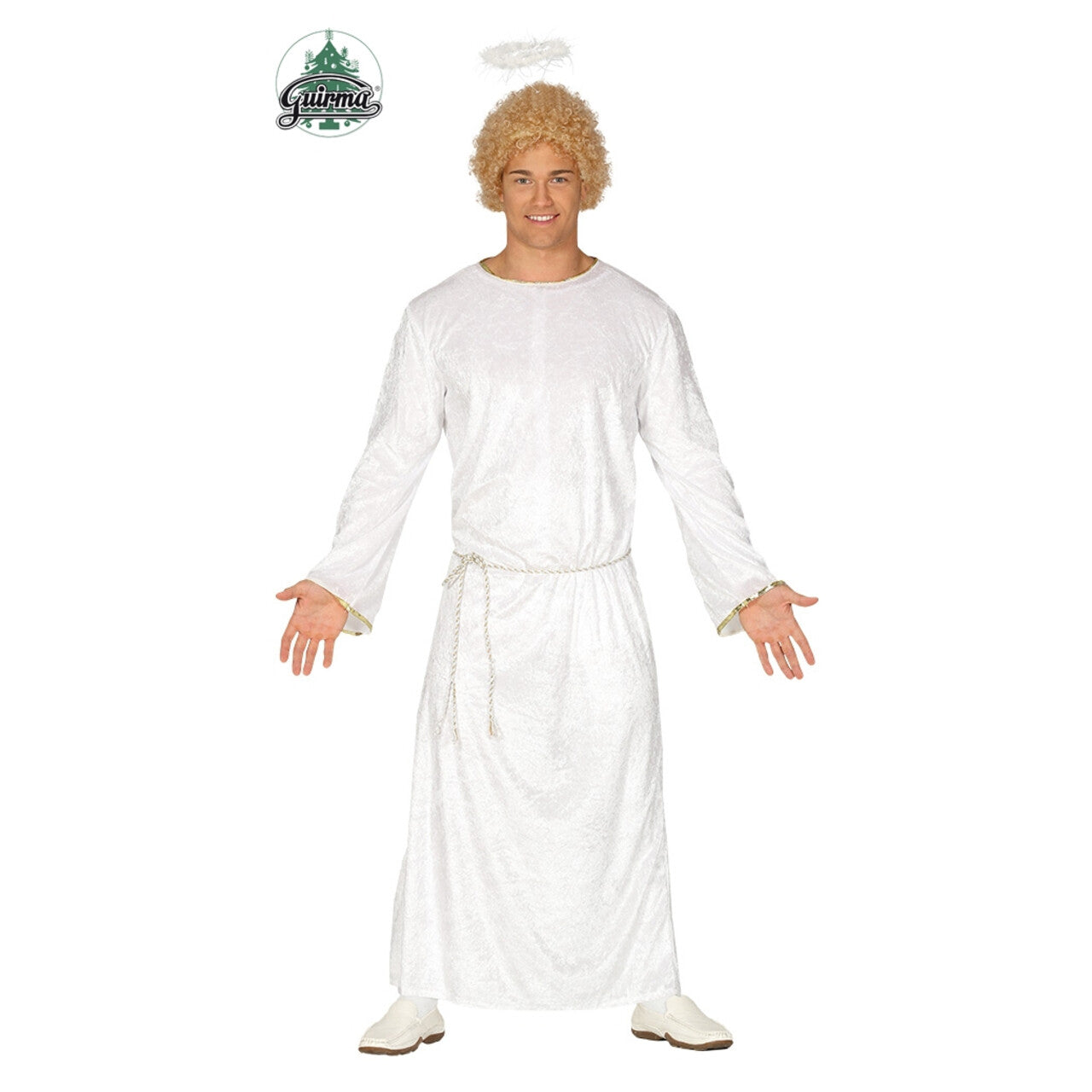 Op deze afbeelding zie je een Kostuums, van het merk Guirma. Witte Engel Habijt Man Kostuum