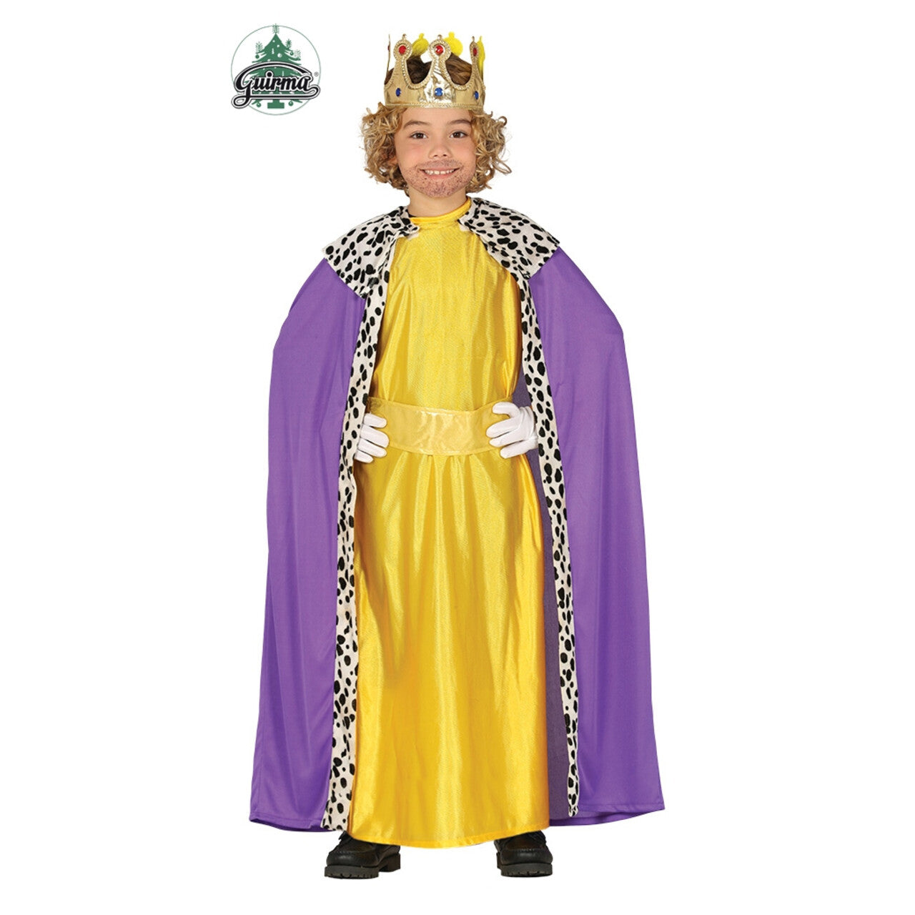Op deze afbeelding zie je een Kostuums, van het merk Guirma. Drie Koningen Geel Paars Jongen Kostuum