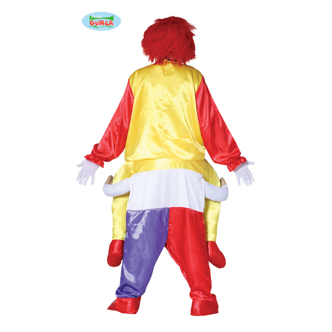 Op deze afbeelding zie je een Kostuums, van het merk Guirca. Op De Schouders Van Een Clown Man Kostuum