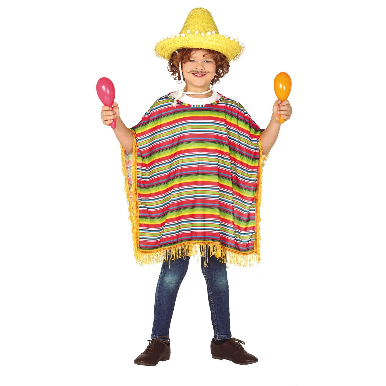 Op deze afbeelding zie je een Kostuums, van het merk Guirca. Mexicaanse Poncho Guadelajara Kind