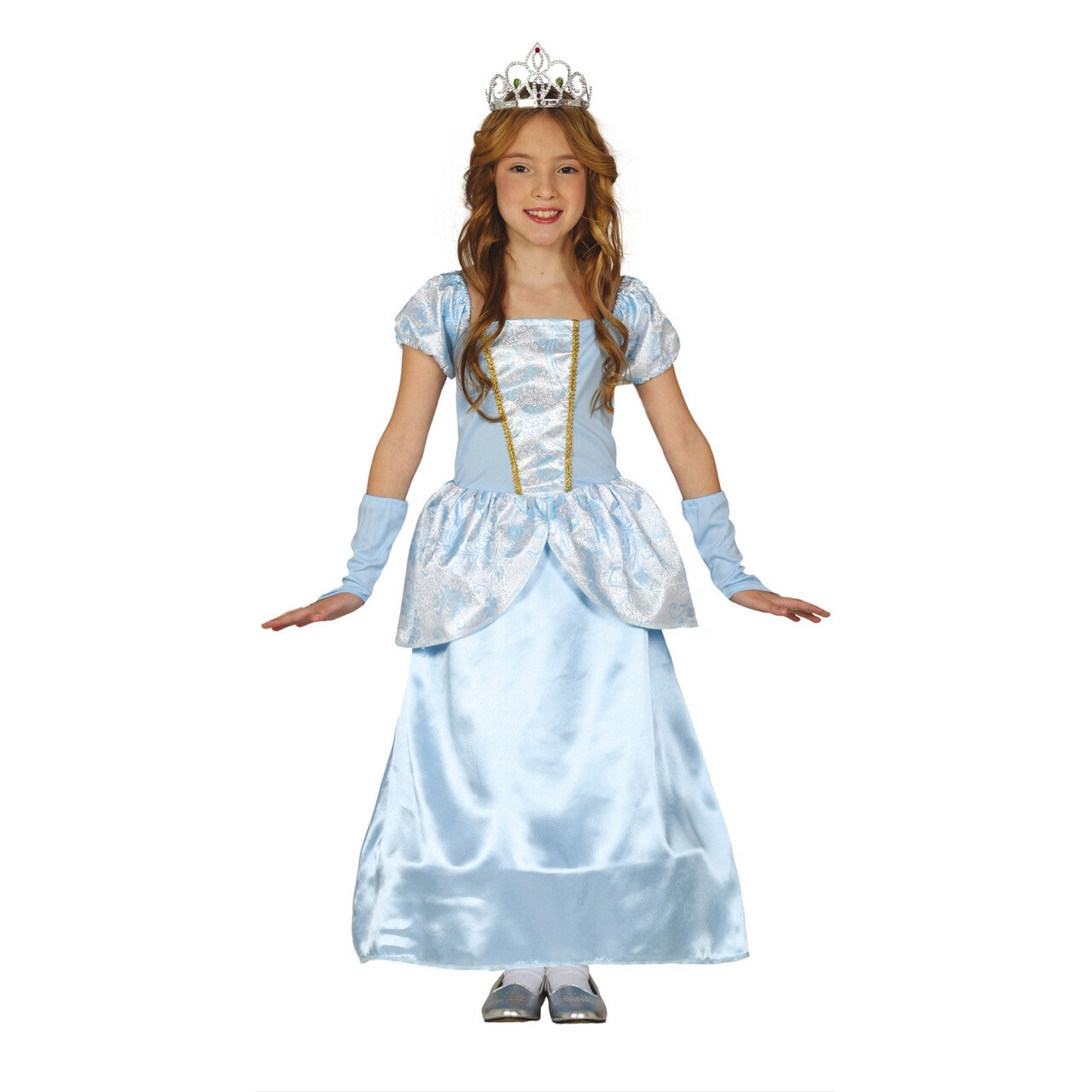 Op deze afbeelding zie je een Kostuums, van het merk Guirca. Hemelsblauwe Satijnen Prinses Meisje Kostuum