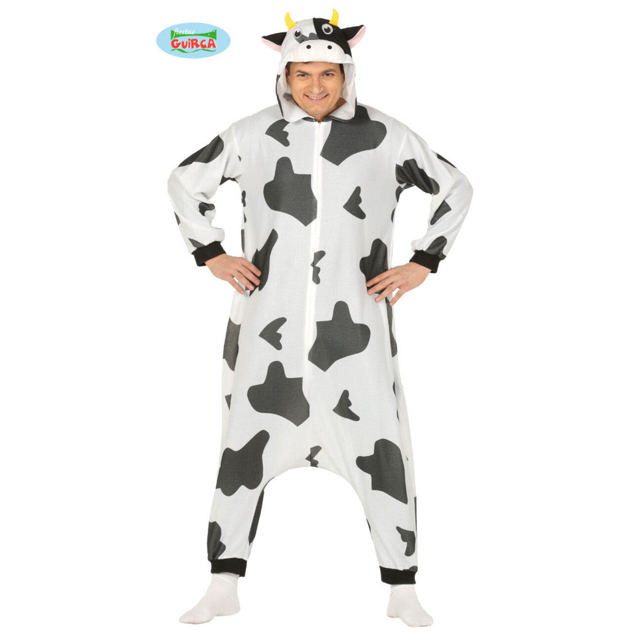 Op deze afbeelding zie je een Kostuums, van het merk Guirca. Zwarte Witte Melk Koe Kostuum