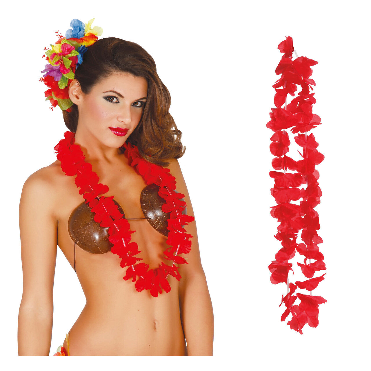 Op deze afbeelding zie je een Accessoires, van het merk Guirca. Aloha Hawaii Krans Rood