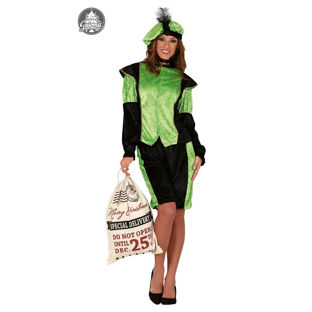 Op deze afbeelding zie je een Kostuums, van het merk Guirma. Groene Page Assistent Van De Sint Pietenpak Vrouw Kostuum