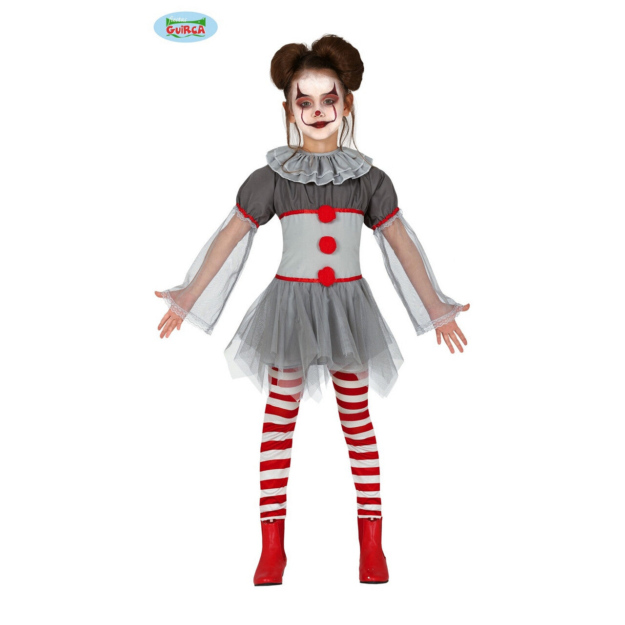 Op deze afbeelding zie je een Kostuums, van het merk Guirca. Circus Clown Serieuze Pierrot Meisje Kostuum