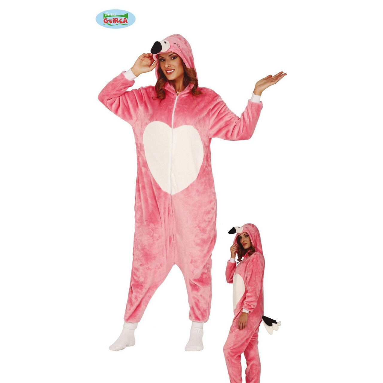 Op deze afbeelding zie je een Kostuums, van het merk Guirca. Knalroze Chileense Flamingo Met Een Groot Hart Vrouw Kostuum