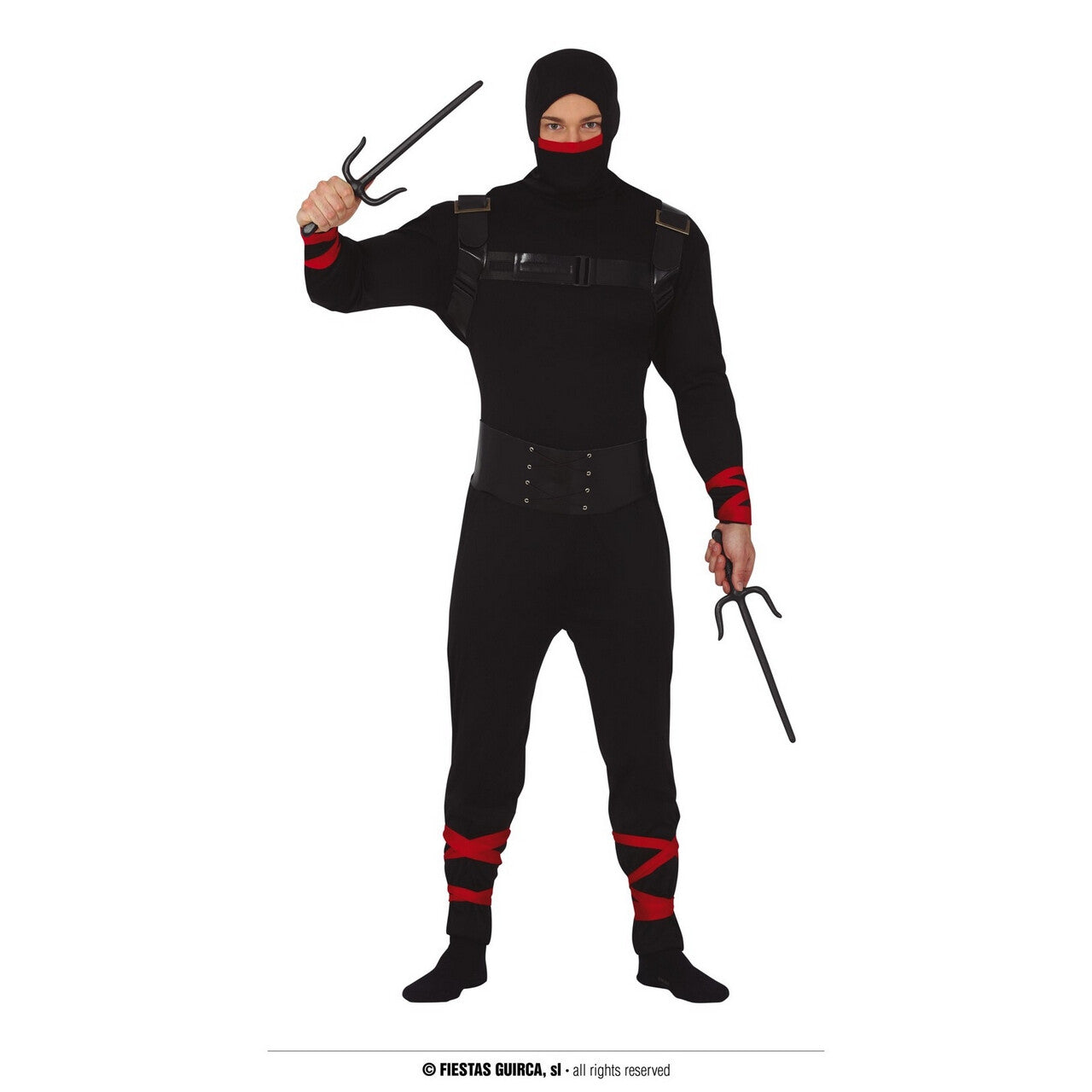 Op deze afbeelding zie je een Kostuums, van het merk Guirca. Zwarte Flitsend Snelle Ninja Man Kostuum