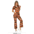 Typisch Jaren 70 Jumpsuit Geel Gestreept Vrouw Kostuum