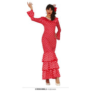 Op deze afbeelding zie je een Kostuums, van het merk Guirca. Rode Vurige Flamenco Danseres Met Stippen Vrouw Kostuum