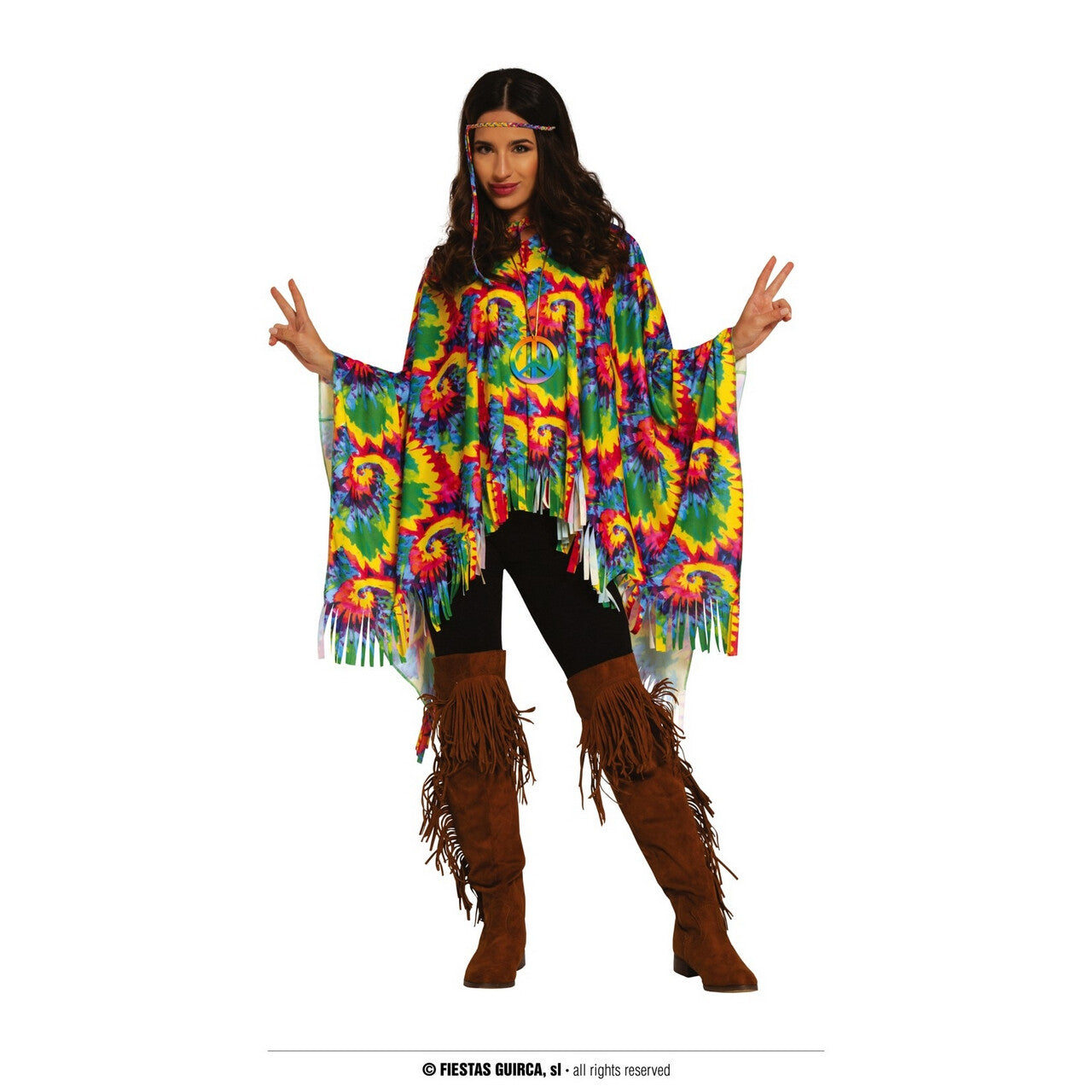 Op deze afbeelding zie je een Kostuums, van het merk Guirca. Kleurige Indianen Hippie Poncho Met Franjes
