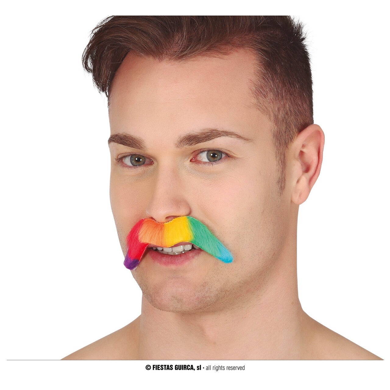 Op deze afbeelding zie je een Accessoires, van het merk Guirca. Regenboog Snor 10 Centimeter