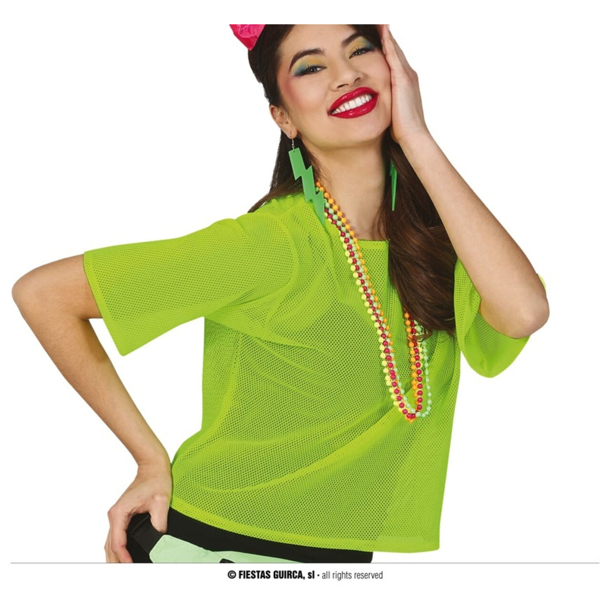 Op deze afbeelding zie je een Kostuums, van het merk Guirca. So 80s Visnet Neon Groen Shirt Vrouw