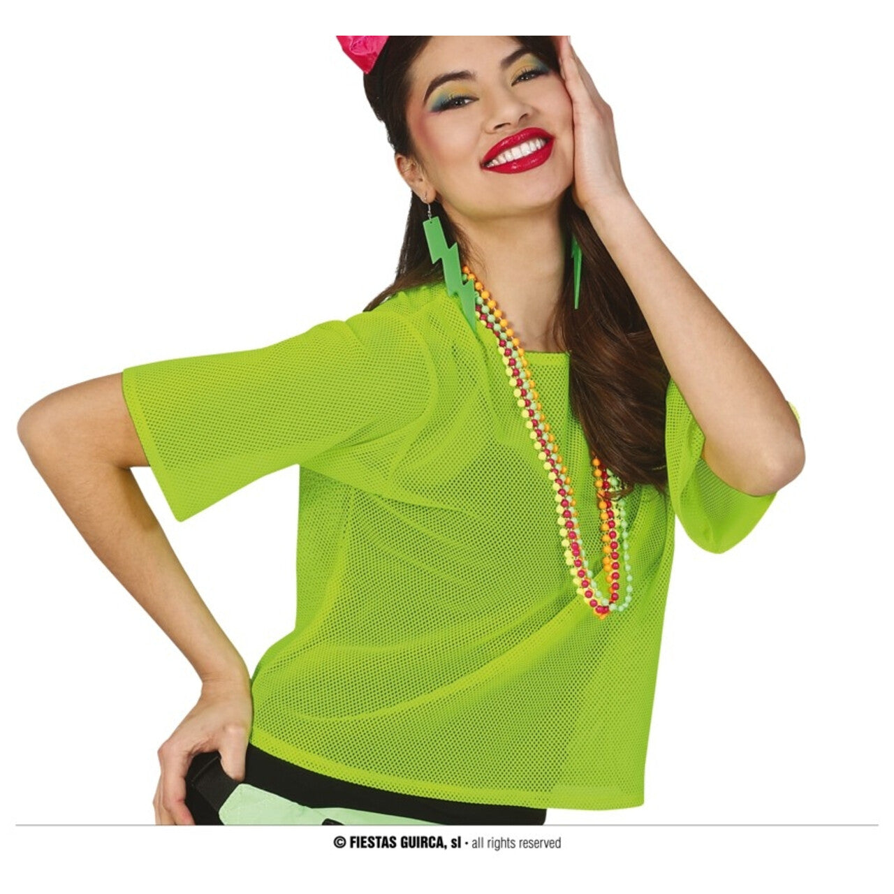 Op deze afbeelding zie je een Kostuums, van het merk Guirca. So 80s Visnet Neon Groen Shirt Vrouw