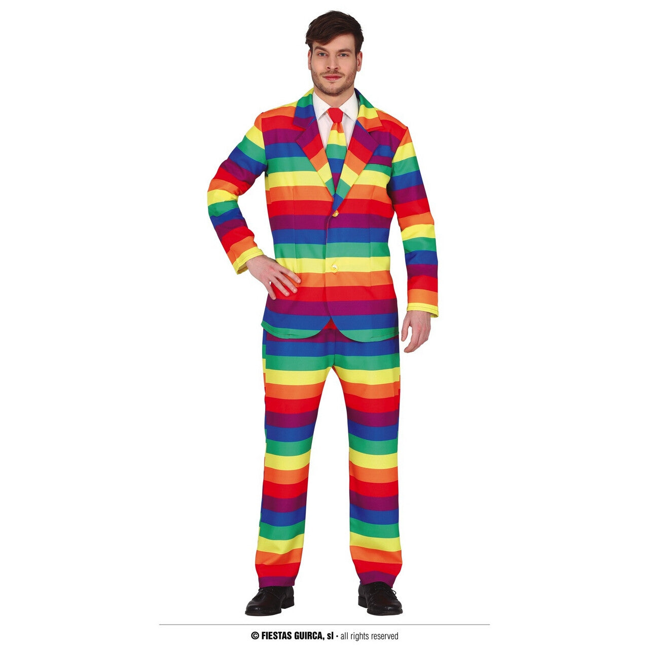 Op deze afbeelding zie je een Kostuums, van het merk Guirca. Regenboog Pride To Be Striped Man Kostuum
