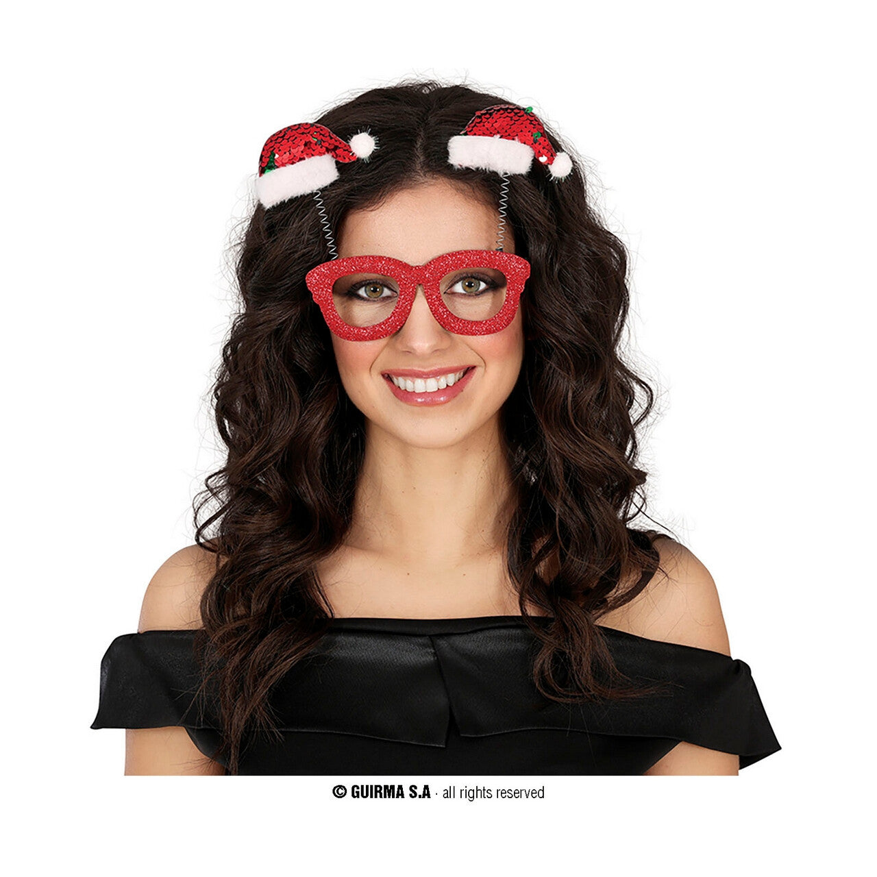 Op deze afbeelding zie je een Accessoires, van het merk Guirma. Bril Rood Met Kerst Muts
