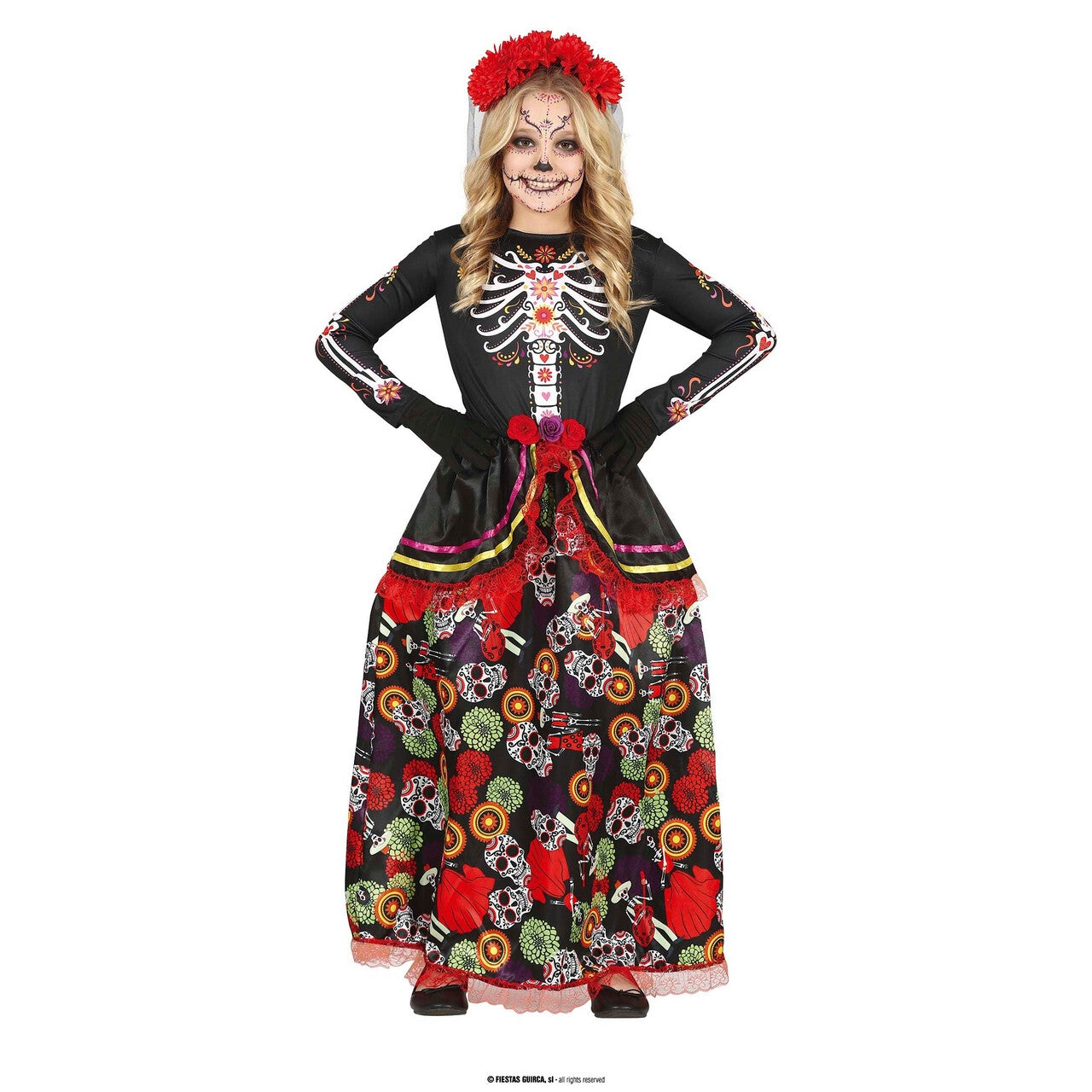 Op deze afbeelding zie je een Kostuums, van het merk Guirca. Dansen Met De Skulls Meisje Kostuum