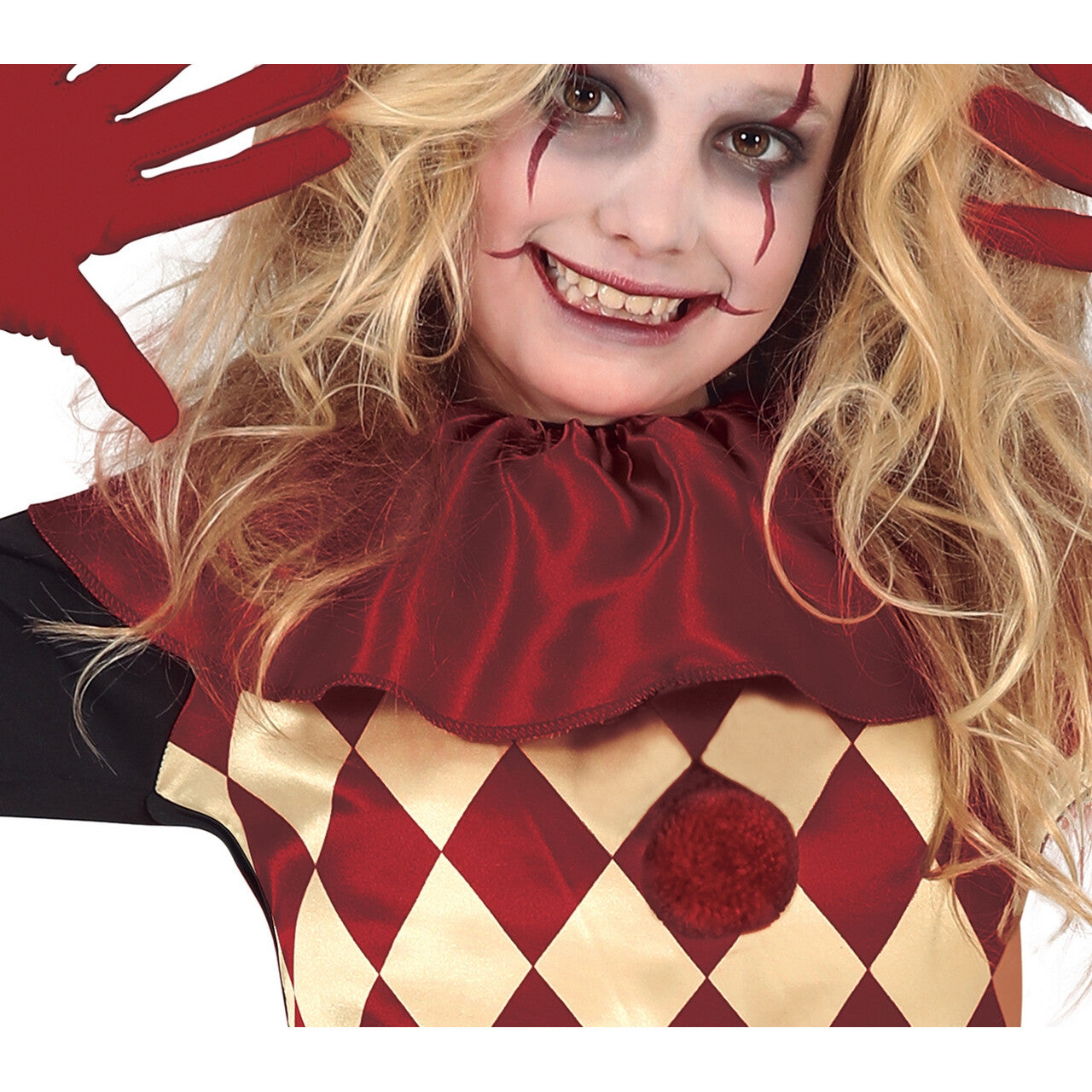 Op deze afbeelding zie je een Kostuums, van het merk Guirca. Lugubere Horror Clown Veronica Meisje Kostuum