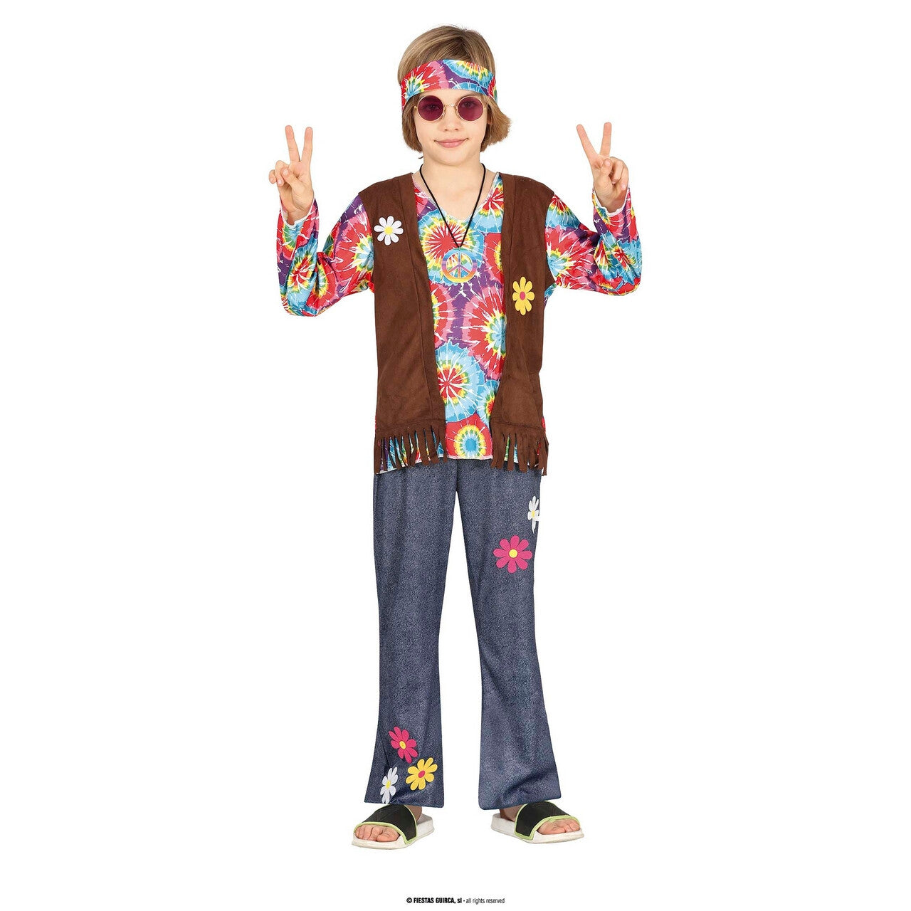 Op deze afbeelding zie je een Kostuums, van het merk Guirca. Power To The Flower Hippie Johny Jongen Kostuum