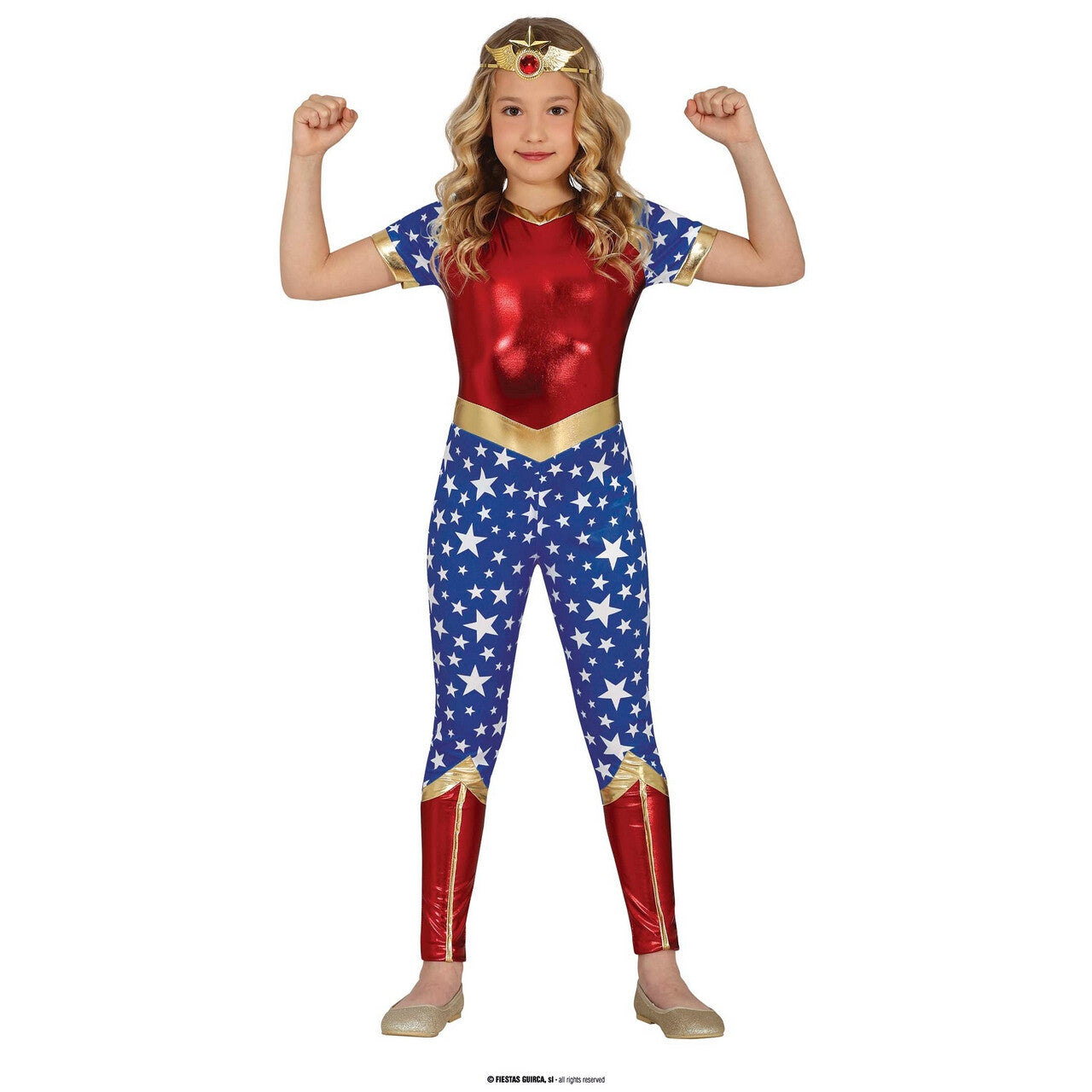 Op deze afbeelding zie je een Kostuums, van het merk Guirca. Superheld Miss USA Meisje Kostuum