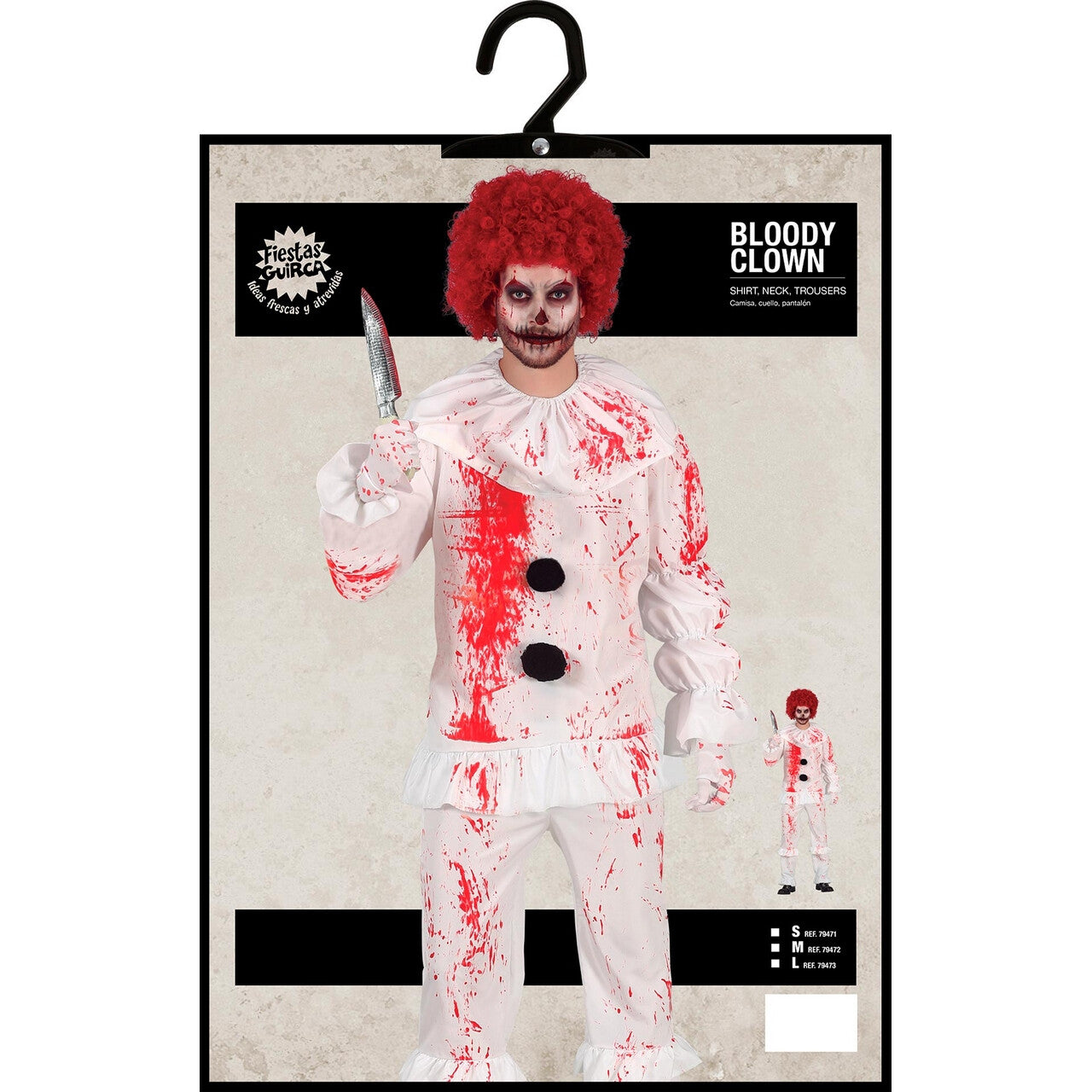 Op deze afbeelding zie je een Kostuums, van het merk Guirca. Bloederige Scary Killer Clown Kostuum