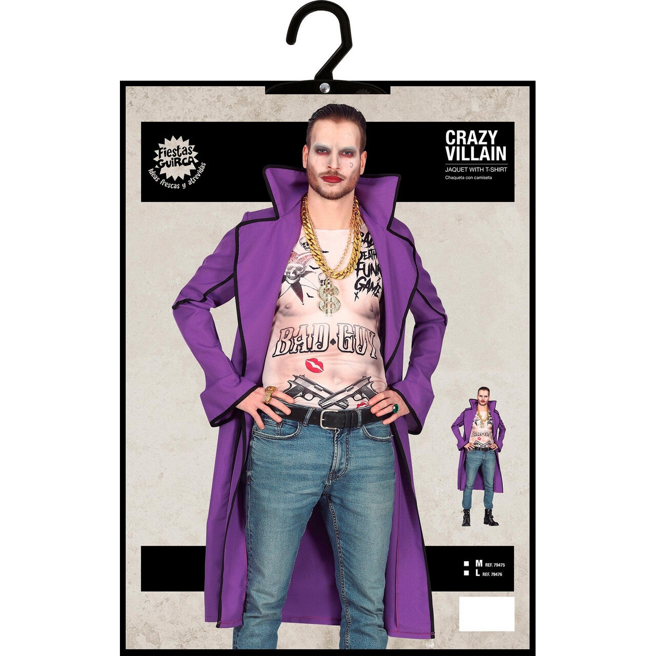 Op deze afbeelding zie je een Kostuums, van het merk Guirca. Knotsgekke Doorgedraaide Bad Guy Man Kostuum