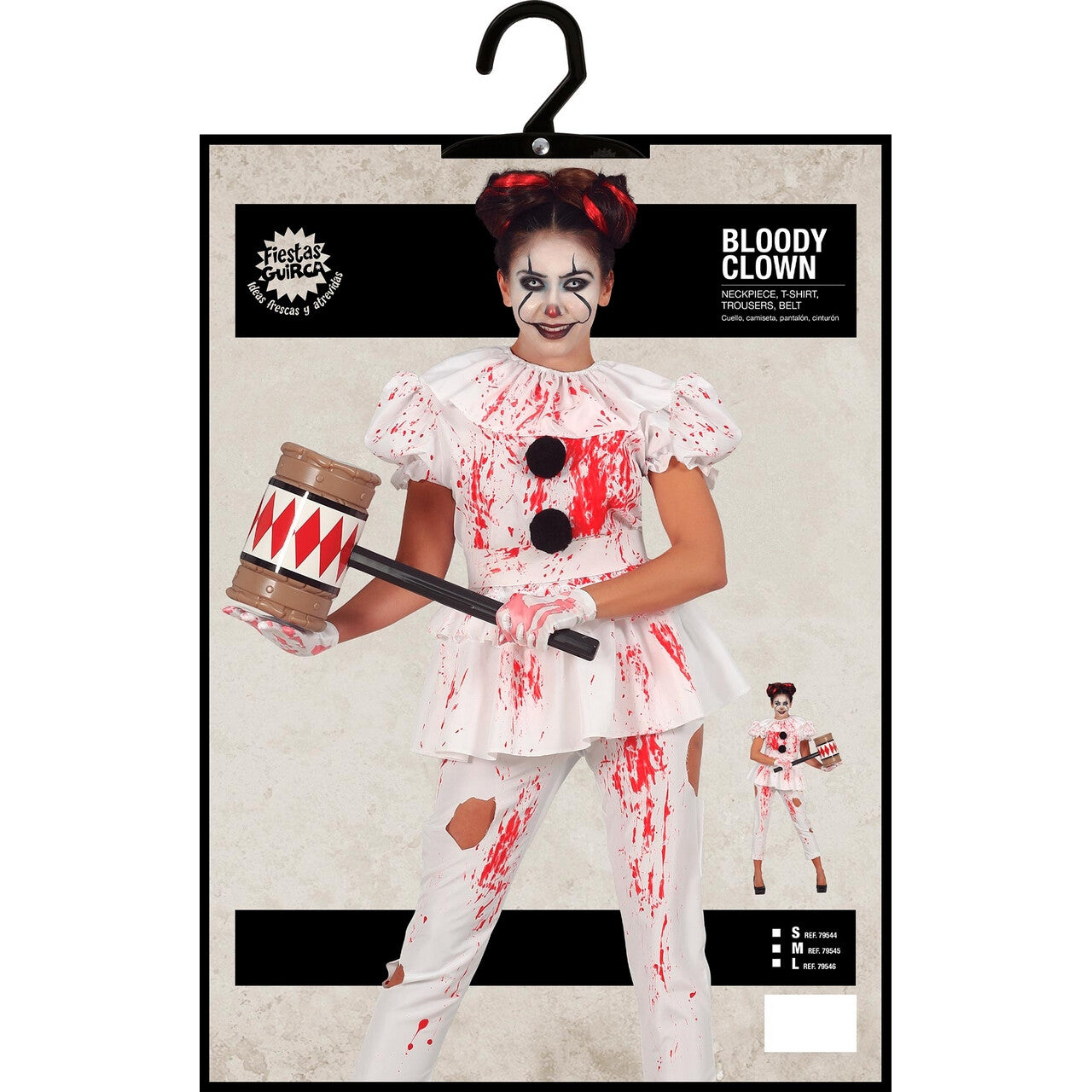 Op deze afbeelding zie je een Kostuums, van het merk Guirca. Bloody Bloed Horror Killer Clown Vrouw Kostuum