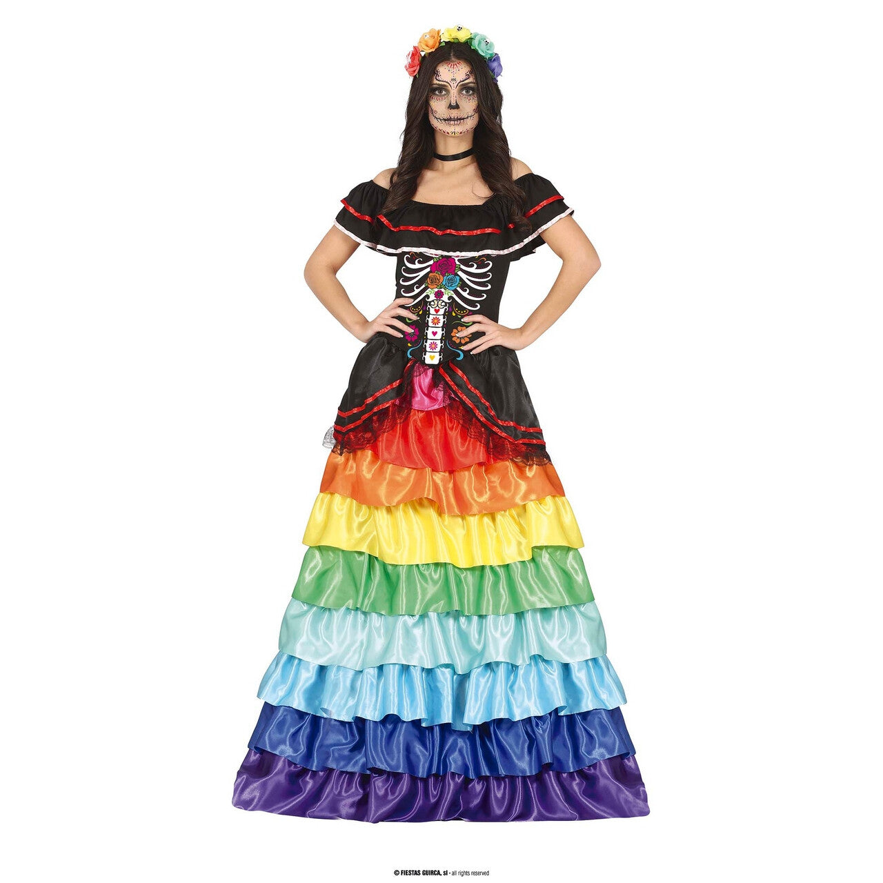 Op deze afbeelding zie je een Kostuums, van het merk Guirca. Rainbow Day Of The Dead Mariana Vrouw Kostuum