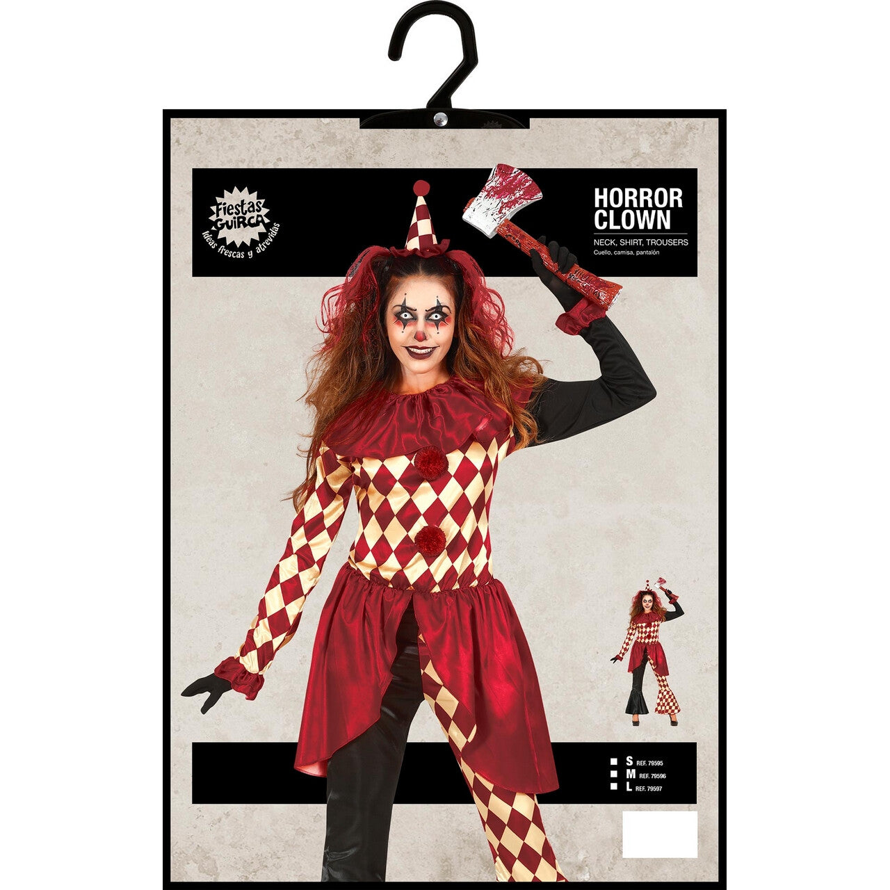 Op deze afbeelding zie je een Kostuums, van het merk Guirca. Checkered Horror Clown Vrouw Kostuum