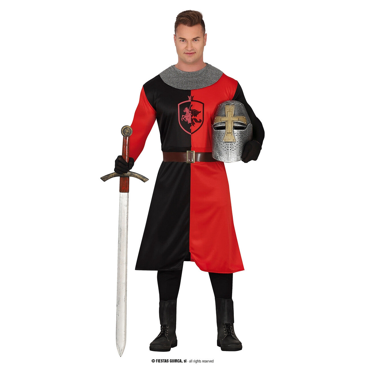 Op deze afbeelding zie je een Kostuums, van het merk Guirca. Middeleeuwse Ridder Of The Night Man Kostuum