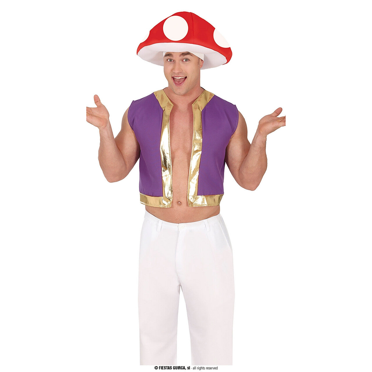 Op deze afbeelding zie je een Kostuums, van het merk Guirca. Mario Mushroom Toad Man Kostuum