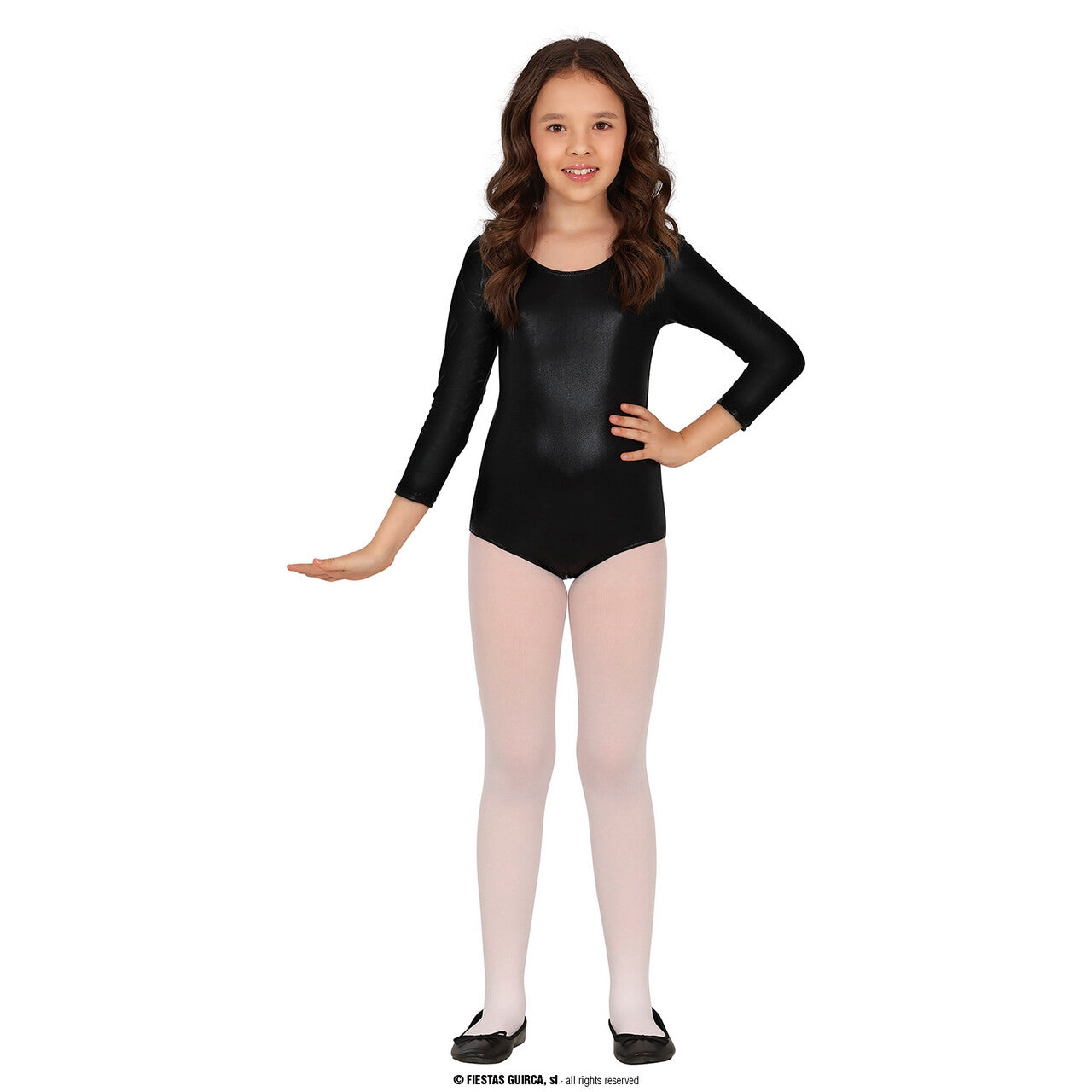 Op deze afbeelding zie je een Kostuums, van het merk Guirca. Turnen In Metallic Zwart Bodysuit Kind Meisje Kostuum