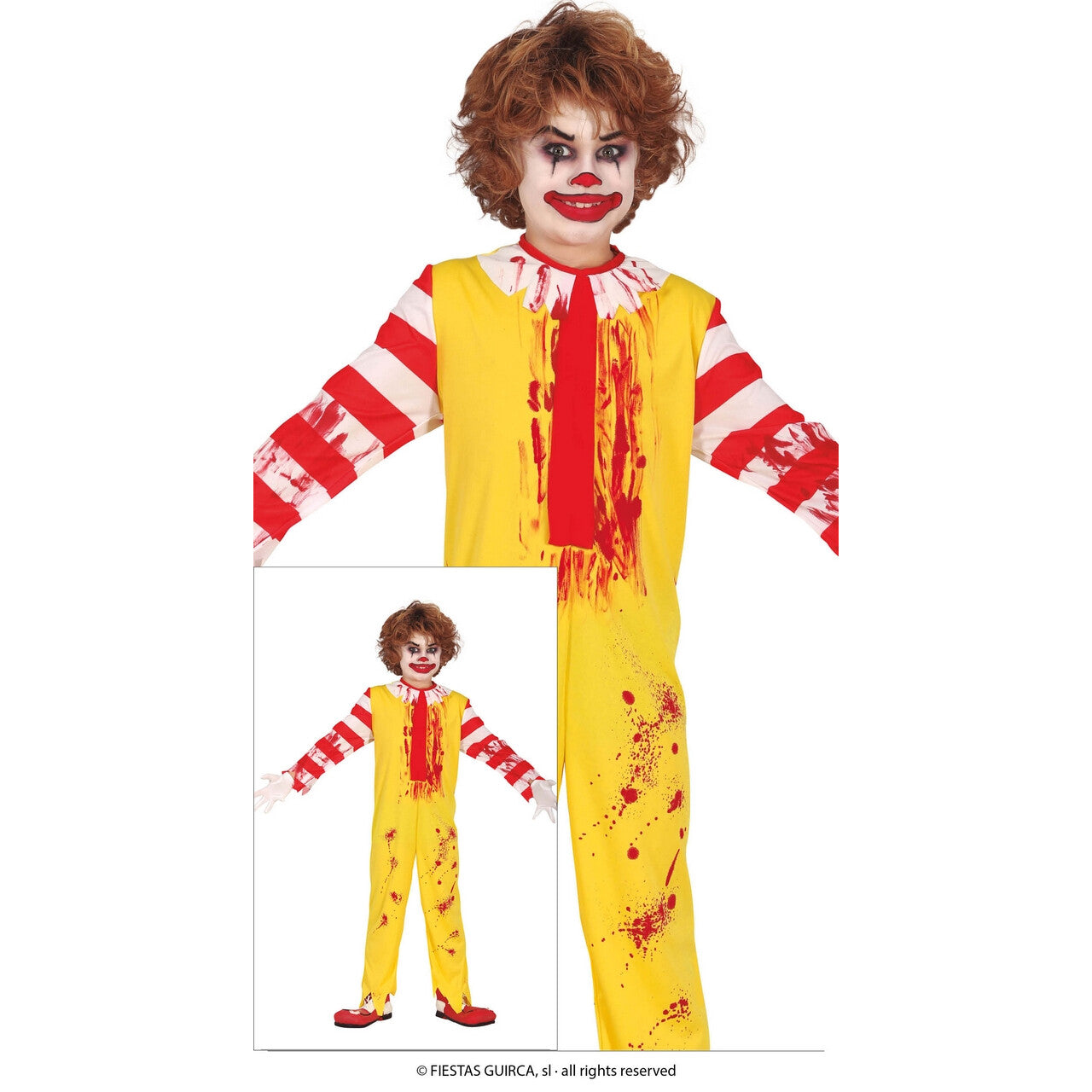 Op deze afbeelding zie je een Kostuums, van het merk Guirca. Mcfastfood Burger Clown Kind Kostuum