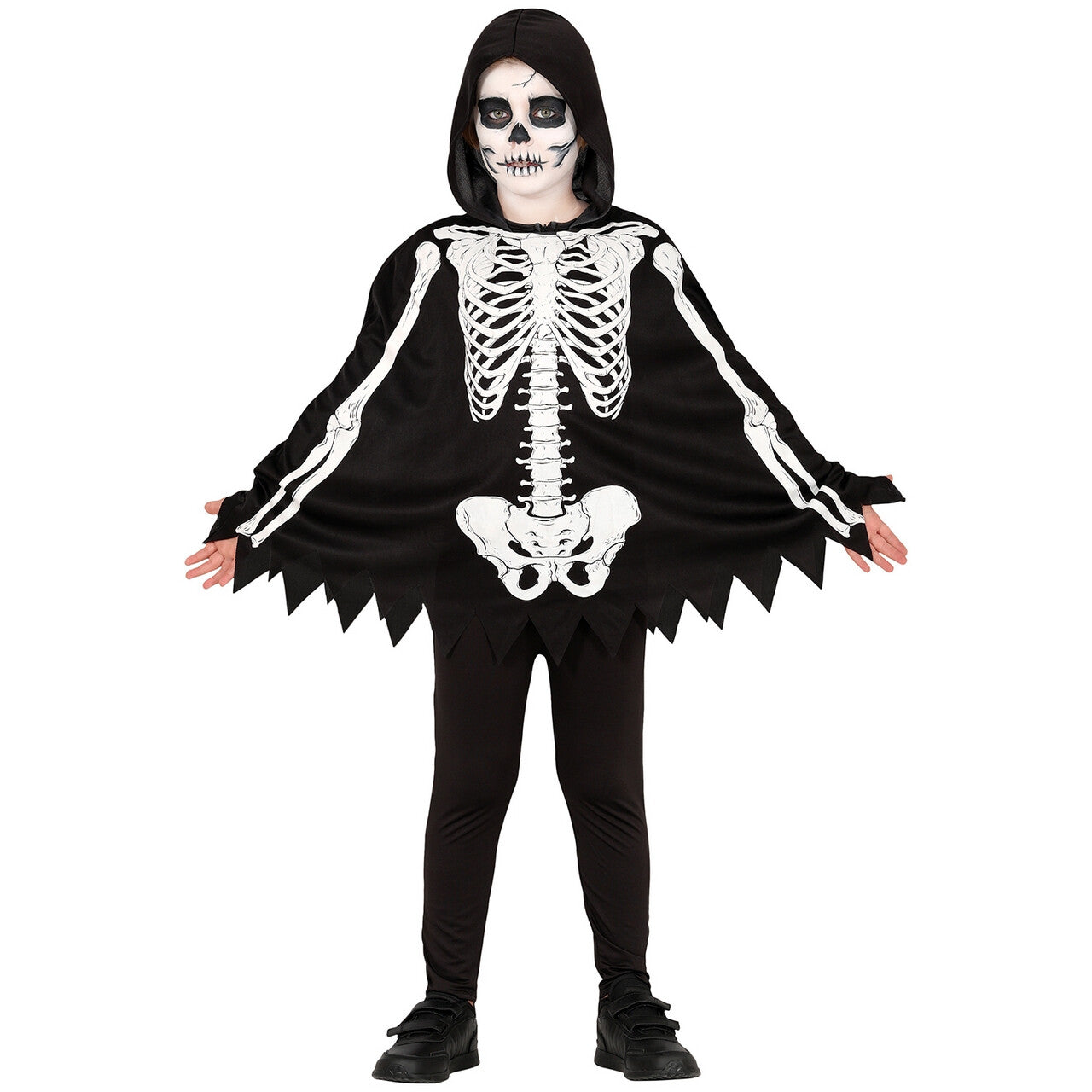 Op deze afbeelding zie je een Kostuums, van het merk Guirca. Creepy Skelet Poncho Kind Kostuum