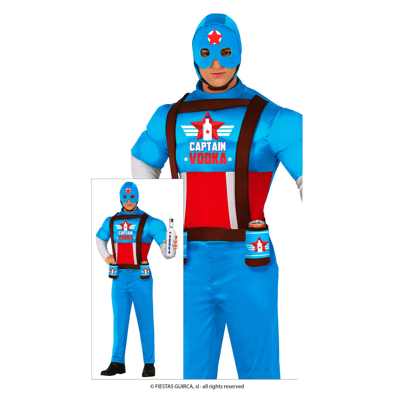 Op deze afbeelding zie je een Kostuums, van het merk Guirca. Superheld Kapitein Vodka Man Kostuum