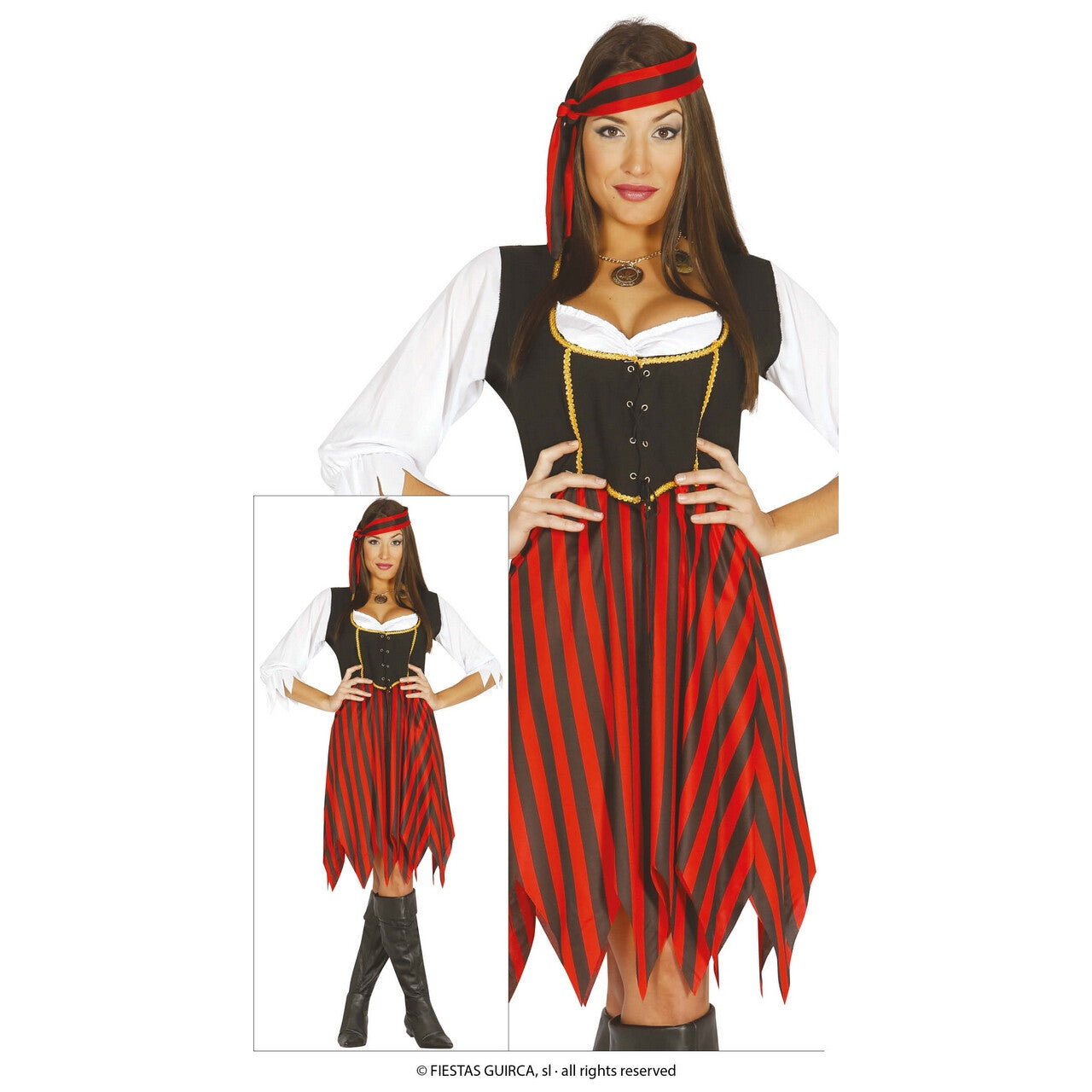 Op deze afbeelding zie je een Kostuums, van het merk Guirca. Pirate Goudgraver Vrouw Kostuum