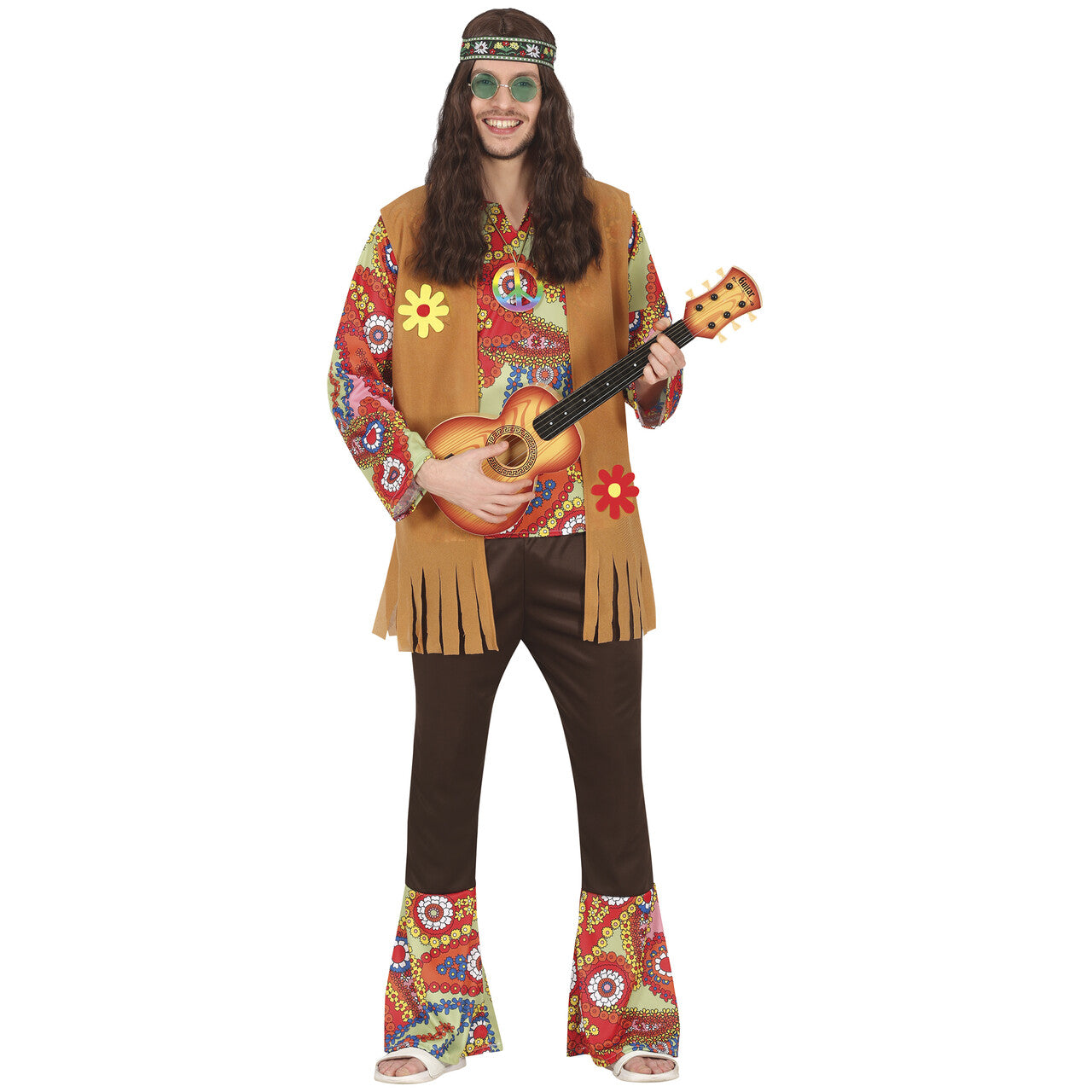 Op deze afbeelding zie je een Kostuums, van het merk Guirca. Vredestichter Jaren 70 Hippie Man Kostuum