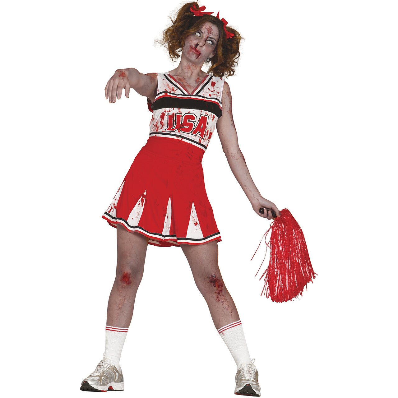 Op deze afbeelding zie je een Kostuums, van het merk Guirca. USA Cheerleader Play Or Die Vrouw Kostuum