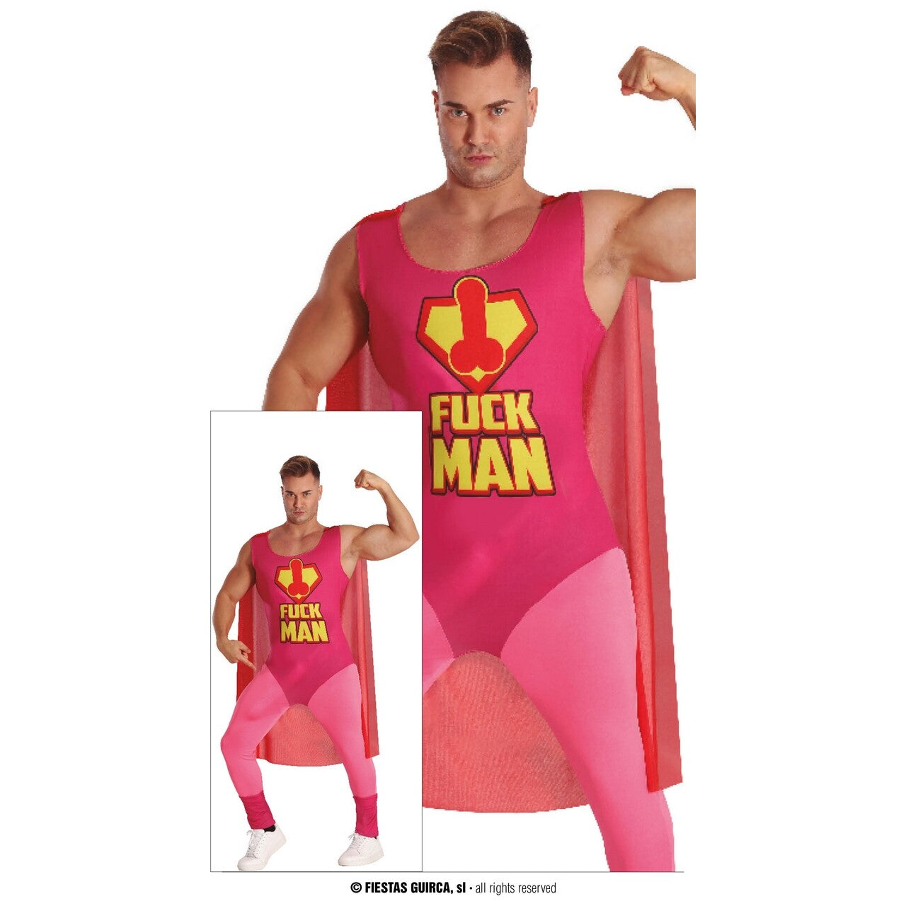 Op deze afbeelding zie je een Kostuums, van het merk Guirca. Superheld Mister Fuckman Kostuum